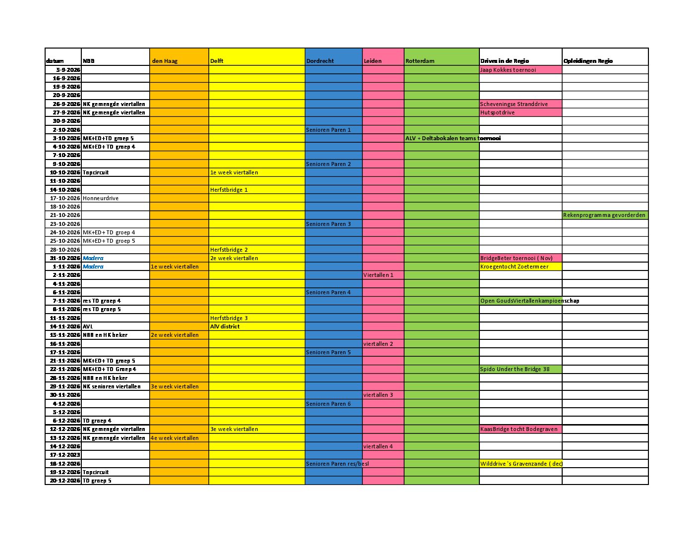 Wedstrijd Kalender Regio West 2026-2027